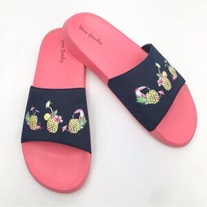 Vera Bradley Pink Navy Blue Tropical Drink Pineapple Slides